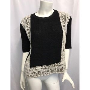 TOPSHOP Knit Black Laced Sweater Lace Short Sleeve